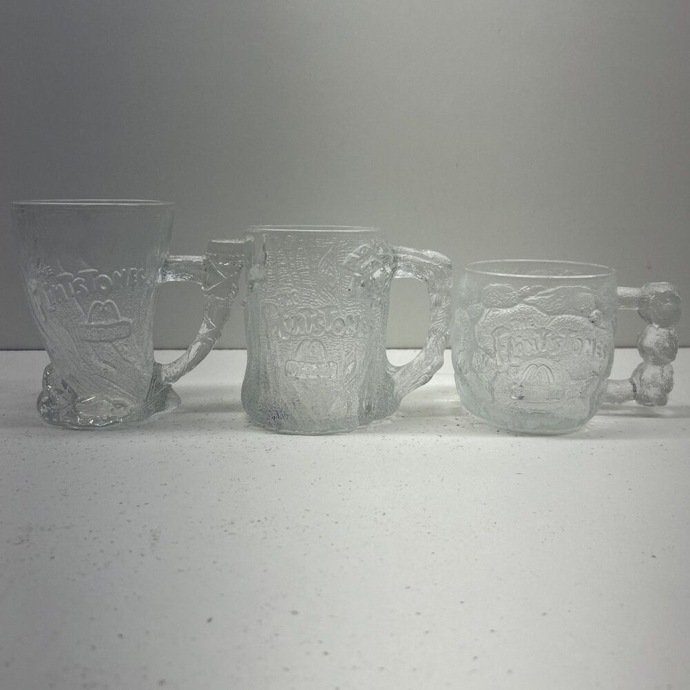 Bundle Of‎ 3 Vintage 1993 Flinstones Frosted Glass McDonald’s Glasses